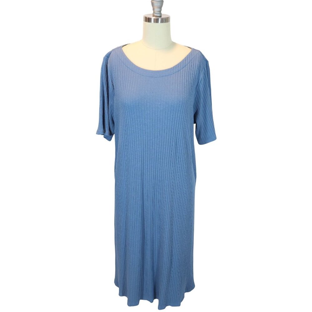 J JILL Wearever Ribbed Knit Short Sleeve Midi Dress Size L Casual Coastal